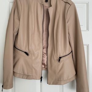 Blush faux leather jacket with peplum